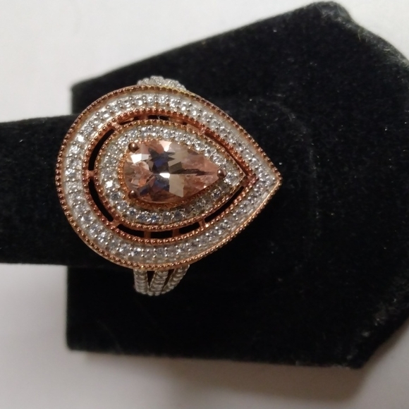 Stamped .925 India Morganite and Diamond Ring6.6 Grams